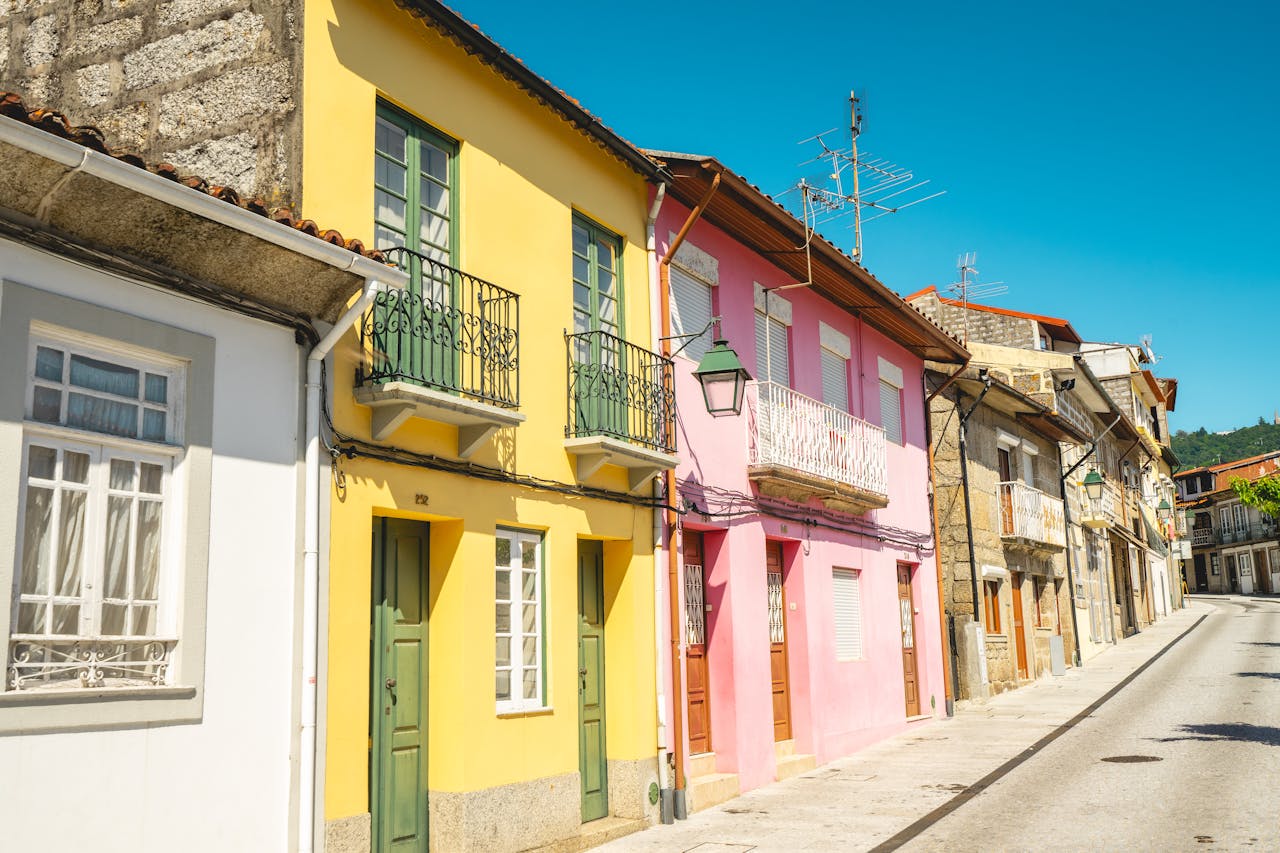 Charming colorful houses in the historic town of Guimarães, Braga, Portugal.